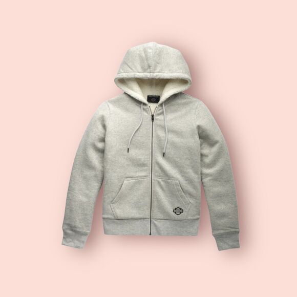 Harley-Davidson Gray zip up Sherpa Hoodie with Logo - Picture 2 of 10